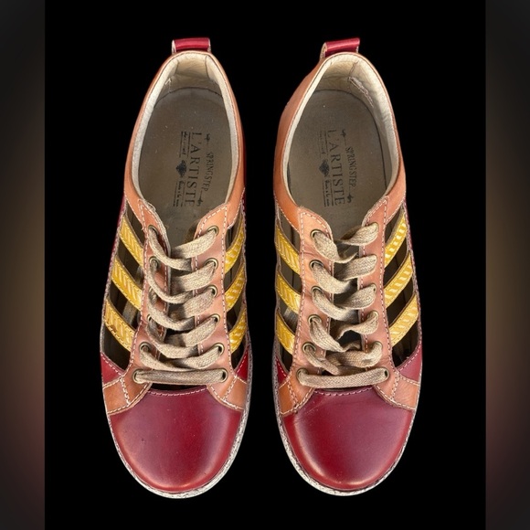 Spring Step L'artiste Porscha Color Block Red/Brown Leather Lace-Up SZ 8.5 - Picture 2 of 9